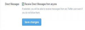 setting to Receive Direct Messages from anyone on the Security and privacy settings page